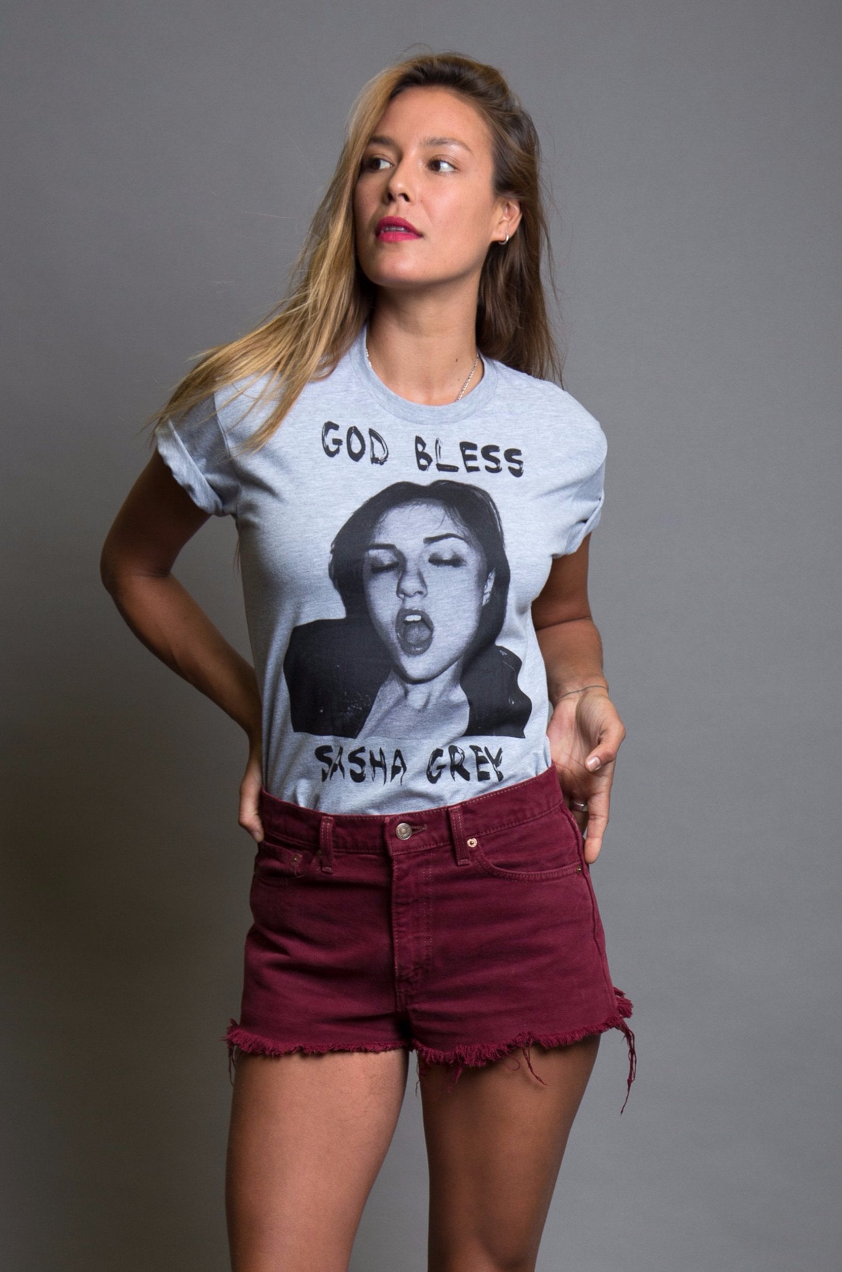 God Bless Sasha Grey Tshirt Grey, Grey God Bless Sasha Grey Tshirt , God Bless Sasha Grey, God Bless Sasha Gray, Sasha Grey Tshirt, Sasha Grey Collection