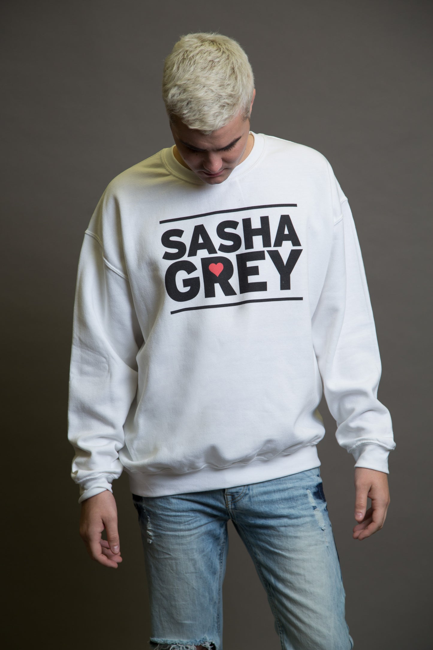 Sasha Grey Heart Sweatshirt White, Sasha Grey Heart Sweatshirt, White Sasha Grey Heart Sweatshirt, Sasha Grey Heart, Sasha Grey Collection, Sasha Grey Sweatshirt, I Heart Sasha Grey